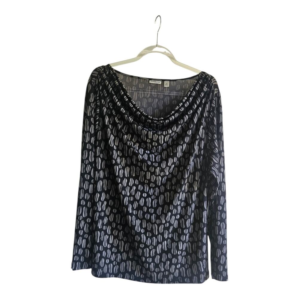 Croft & Barrow Womens 1X Top Blouse Cowl Neck Stretch L/S Geometric